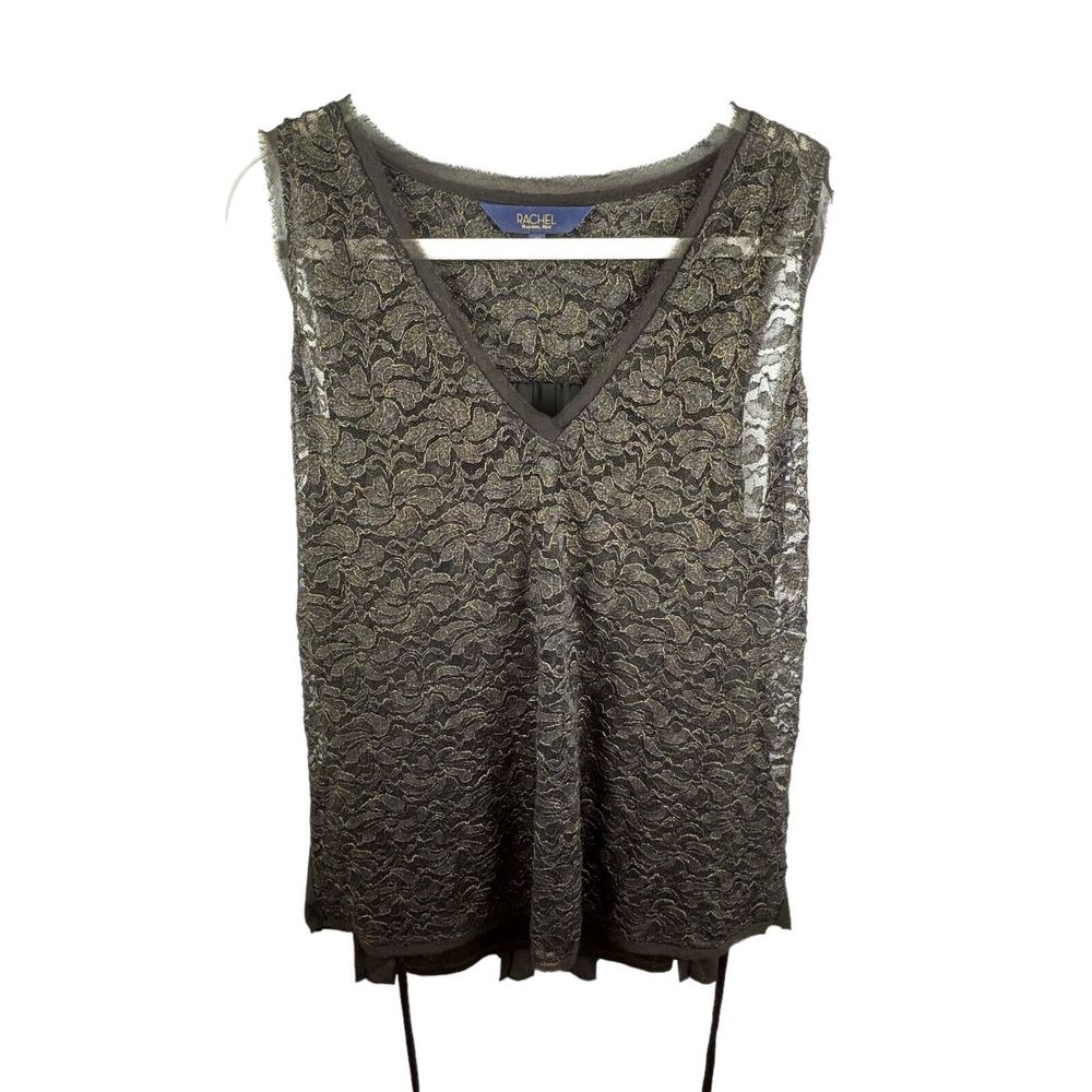 Rachel Rachel Roy Womens Blouse Black Gold 1X Nylon Blend Lace attached Tank